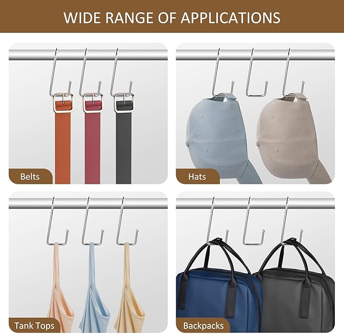 ZEDODIER 15 Pack Purse Hanger Closet, Bag Organizer Purse Hooks for Closet, Keeping Purses Visible and in Good Condition, Metal Hanging Backpack Holder Rack, Silver