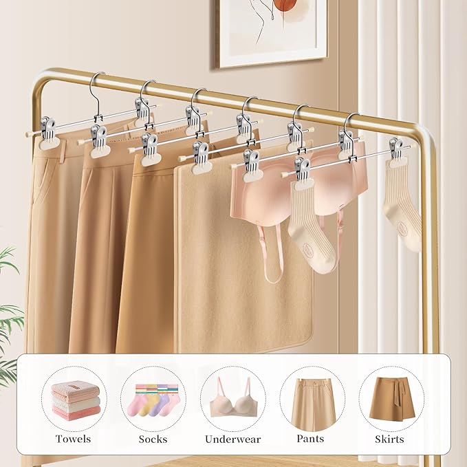 14Inch Pants Hangers with Wide Clips 30 Pack Adjustable Skirt Hangers for Women Non-Slip Clothes Hanger for Pants Heavy Duty Space Saving Trousers Hanger for Jeans,Shorts Ivory