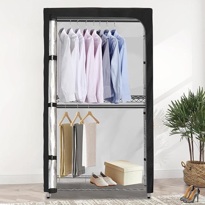 Rileytee Garment Rack Cover,600D Heavy Duty Waterproof Clothing Rack Cover,Clothes Rack Cover with Zipper for Metal Garment Rack（Clear Front,47.2"W x 17.7"D x 80.7"H,Cover Only)