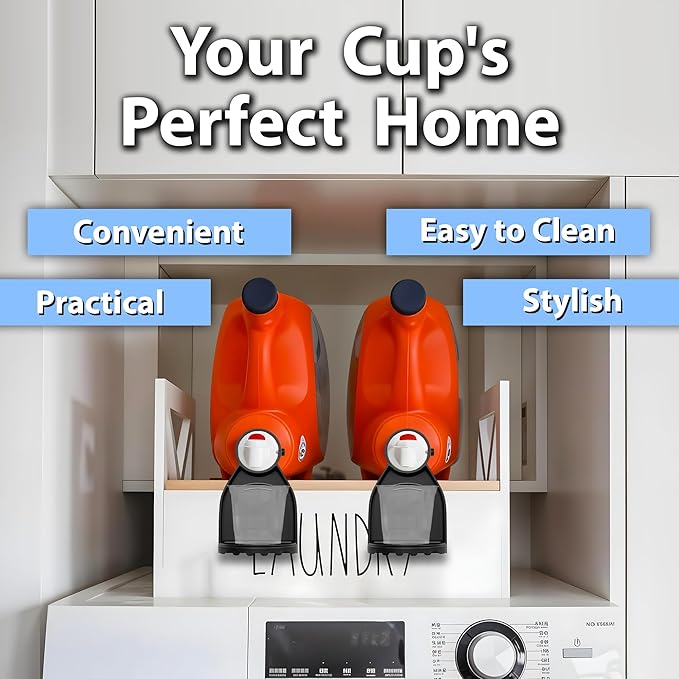 [2 Pack] Laundry Detergent Cup Holder with Silicone Drip Catcher for Easy Cleaning, Metal Screw for Secure Fit, Prevents Messes and Leaks in Your Laundry Room