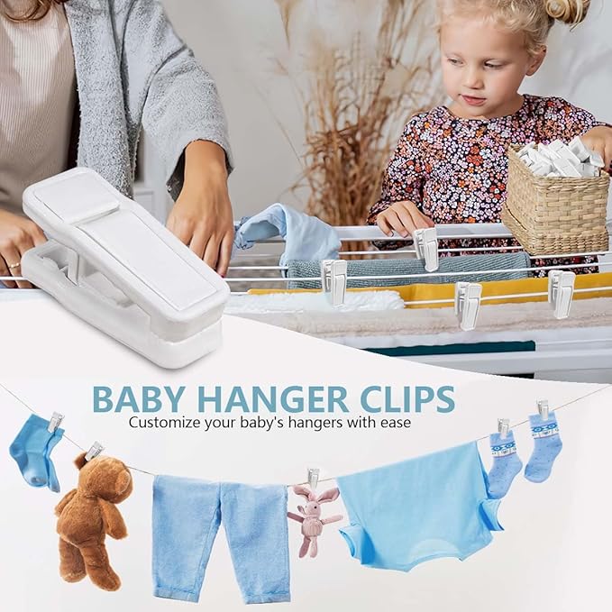 40 Pcs Plastic Baby Hanger Clips Slim-line Finger Clips Set for Clothes Hanger Velvet Hanger (White)