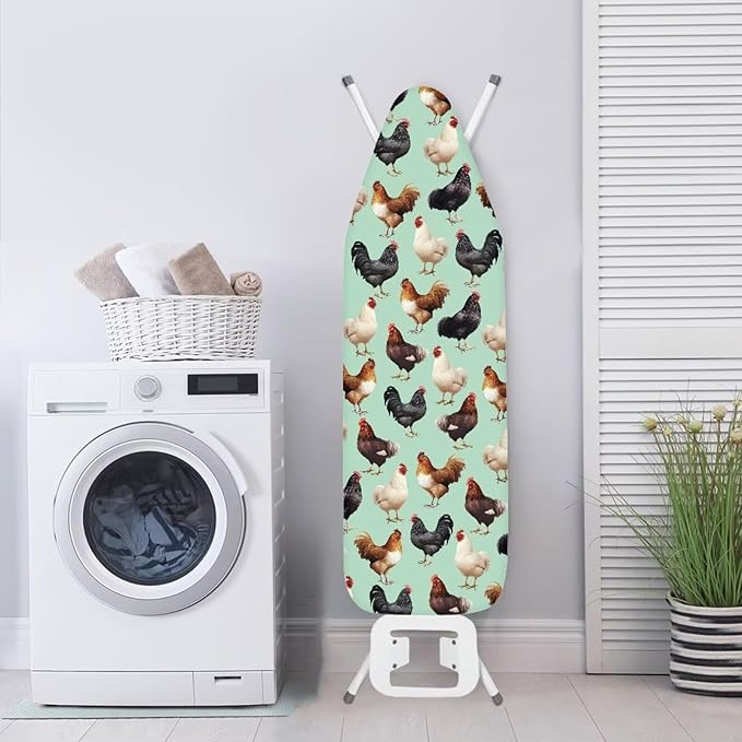Rooster Ironing Board Cover Heat Reflective Stain Resistant Ironing Board Covers with Padding Standard Size 15x54 inch Iron Accessories with Elastic Edge