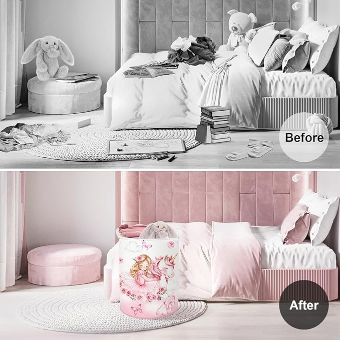 Clastyle Cute Unicorn Laundry Basket Cloud Kids Clothes Book Storage Basket Gift Toy Box for Bedroom Decor,Princess,40x30x30 cm