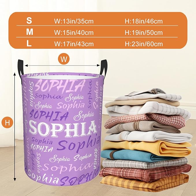 Custom Name Laundry Hamper, Personalized Laundry Basket with Name for Baby Boys Girls, Customized Collapsible Dirty Clothes Hamper Storage with Handles for Bedroom Bathroom Dorm Room Decor