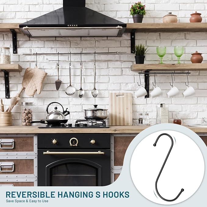 RELBRO Large S Hooks, 6 Inch Metal Hanging Plants Hooks, Reversible, Heavy Duty, Black, 12 Pcs