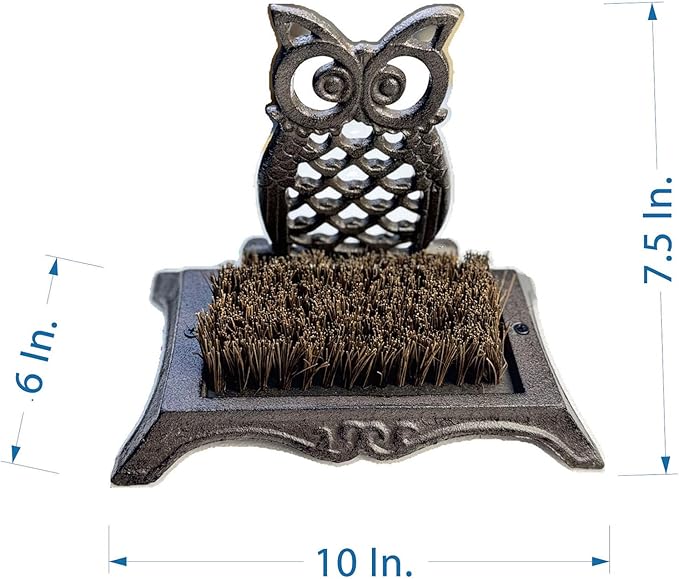 Cast Iron Shoe Brush Owl Shape 7.5 Inch Height Decorative Rust Brown Shoe Scraper and Cleaner for Entryway, Home, Patio HC8298