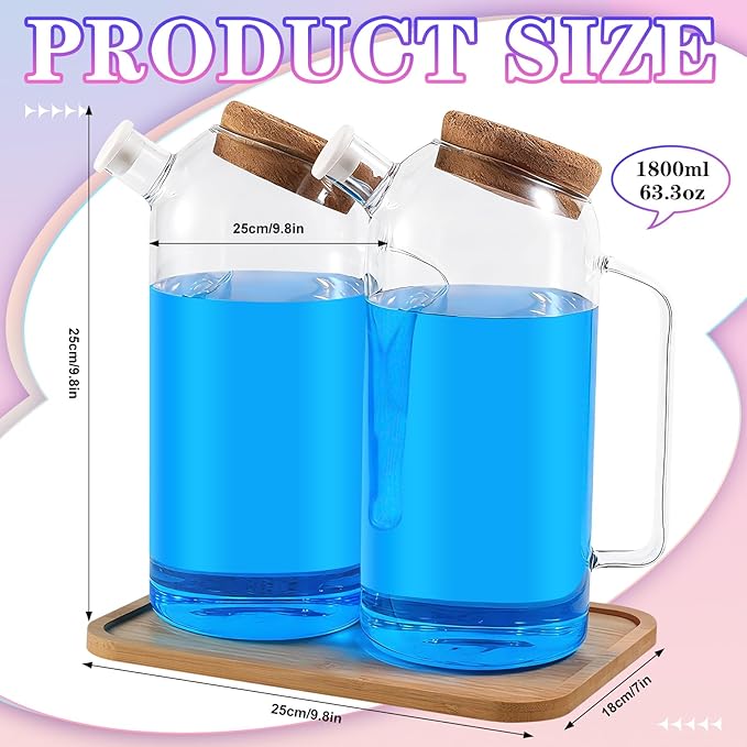 TLY 2 Pack Glass Laundry Detergent Dispenser with Tray,60oz Tilted Spout Laundry Soap Container for Laundry Room Organization Detergent Storage Containers for Powder