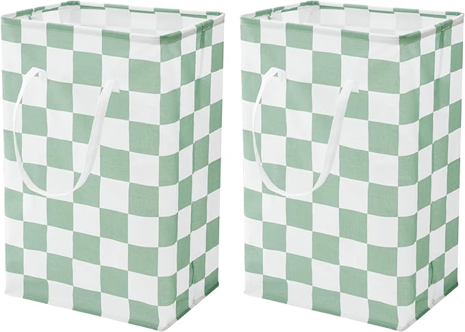 Checkered Laundry Hamper, Pack of 2, Sage Green Aesthetic Cute Large Collapsible Cloth Hampers Basket for Storage Organization Cute Aesthetic, 2 x 75L