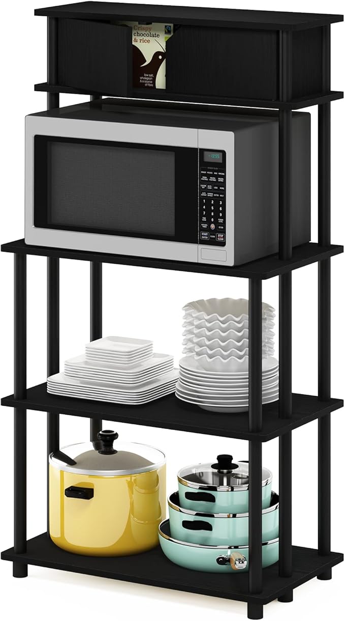 Furinno Turn-N-Tube Kitchen Storage Shelf with Top Cabinet for Kitchen, Dining Room and Home Office, Americano/Black