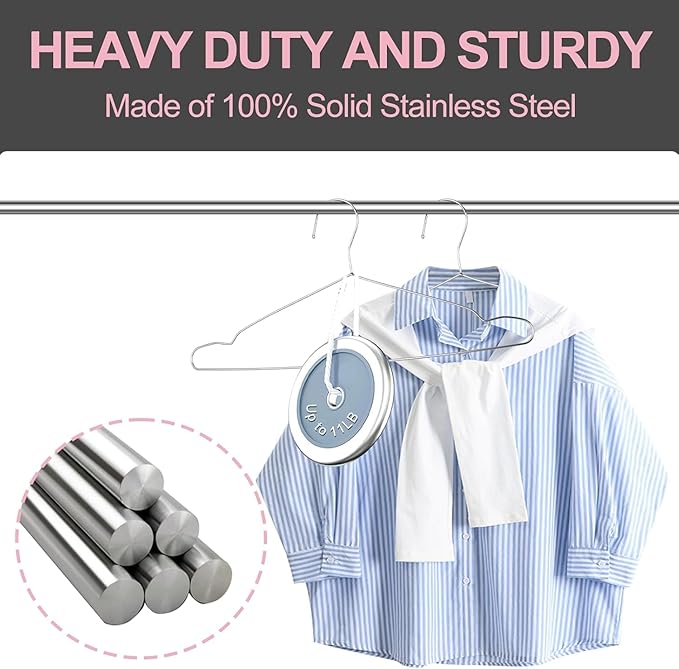 Metal Hangers Heavy Duty 18 Inch Clothes Hangers, Space Saving and Non-Slip Groove Stainless Steel 100 Pack Rustproof Clothes Hangers (11lb & 3.2mm), for Suits, Shirts, Pants, Dresses (Silver)