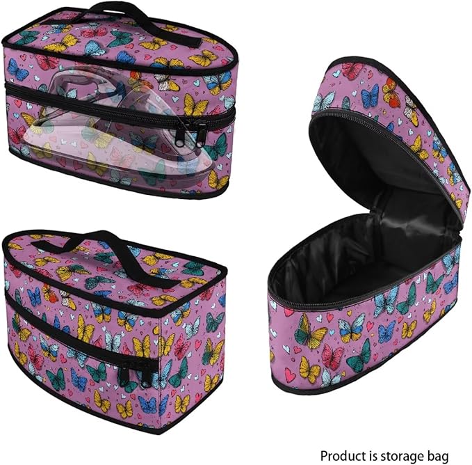Purple Butterfly Heart Print Steam Iron Case Portable Travel Iron Organizer Handheld Steamer Holder with Handle Waterproof Travel Accessories, Case Only