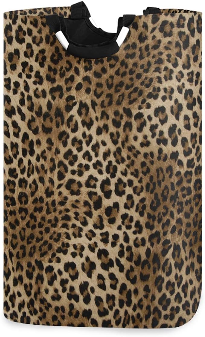 CaTaKu Leopard Brown Collapsible Laundry Baskets, Dirty Clothes Hampers for Laundry, Cheetah Print Large Hamper with Handles, Laundry Room Organization and Storage