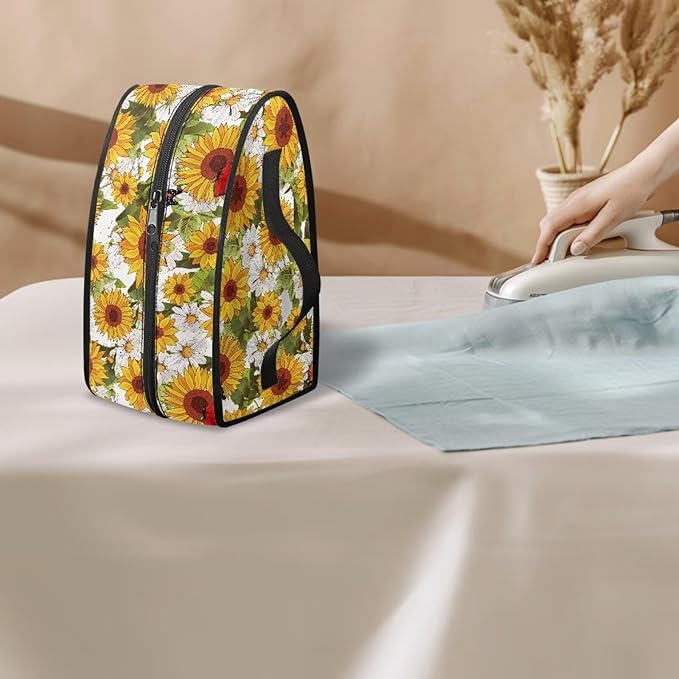 Rchsmod Sunflower Daisy Print Steam Iron Case Steamer Storage Bag Portable Travel Iron Carrier Bag with Handle Lightweight Iron Accessories, Case Only