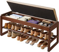 Shoe Rack Bench with Cushion, 2 Tiers Wood Shoe Bench with Flip-Top Storage, 39.37in Shoe Rack for Entryway, Hallway, Walnut Color YD-WD062B