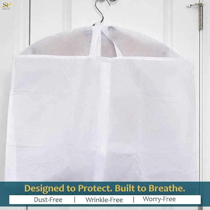 50" Garment Bags for Hanging Clothes, Pack of 3 Suit & Dress Covers for Storage and Travel, Long Gown Bags with Zipper, Classic White