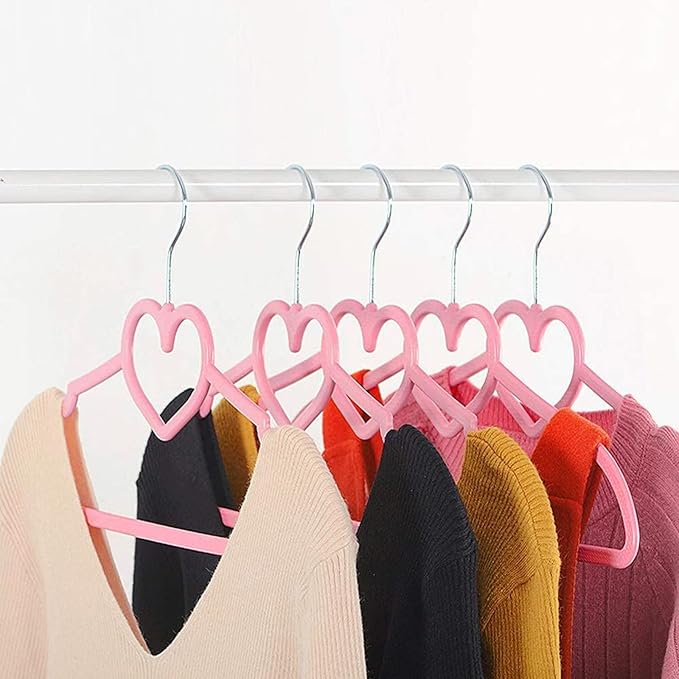 Plastic Hangers, Heavy Duty Clothes Hanger for Adults, Heart Hangers with 360 Degree Swivel Hook, 10 Pack - Pink