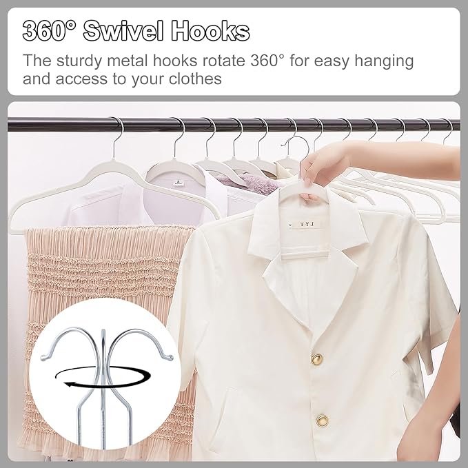 VECELO 50 Pack Clothes Hangers, Non-Slip Plastic Coat Hanger, 360°Swivel Hook & Space Saving for Bedroom Closet, Great for Shirts, Pants, Excellent Heavy Duty