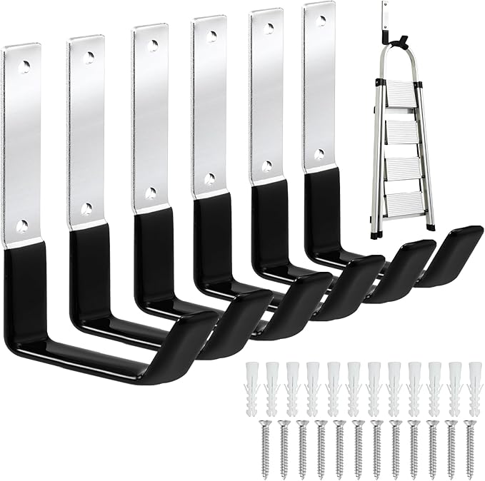 Heavy Duty Steel Garage Hooks,Garage Storage Utility Hooks,Anti-Slip Garage Hooks,Garage Garden Tool Organizer,Steel Wall Mount Hooks, Garden Hose Hanger, Black J Hooks (Large-6PC)