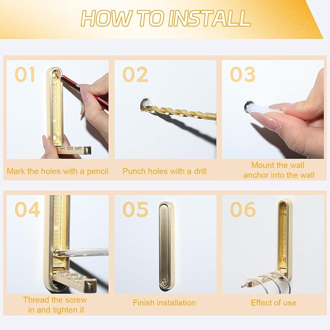 2 Pcs Folding Coat Hooks, 4.33 in Gold Extended Foldable Wall Hooks Heavy Duty Valet RV Hooks Bathroom Towel Hooks Robe Hooks Wall Mounted for Hanging Towels Clothes Coat Hat Bags
