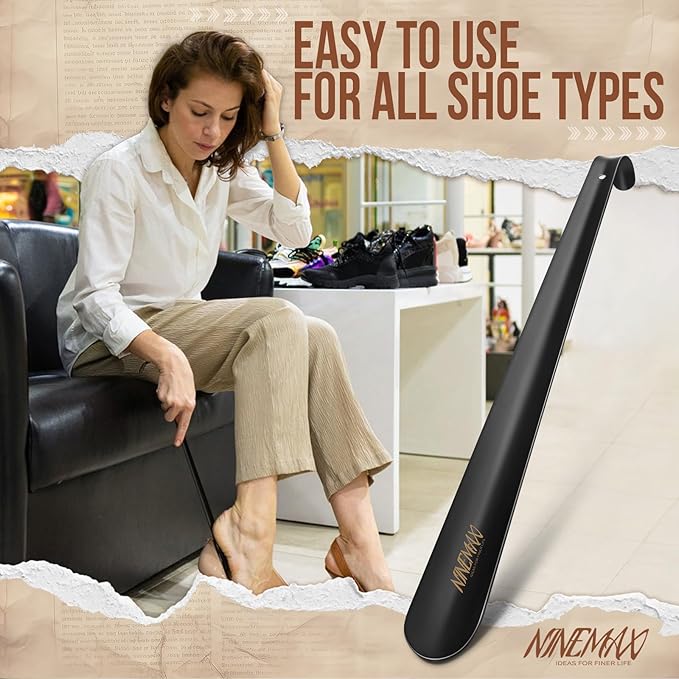 NINEMAX Shoe Horn Long Handle for Seniors Men Women, Metal Long Shoehorn for Boots, Shoe Spoon Helper 16.5''(Pack of 1)