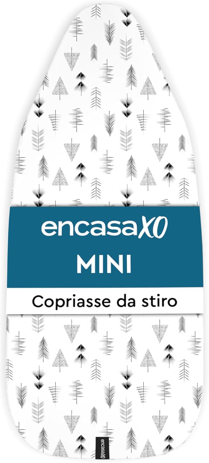 Encasa XO Ironing Board Cover and Pad 28"x12" - Thick 3mm Felt Padding, Drawstring Tightening & Lock, Easy Fit, Scorch & Stain Resistant, Fits Mini Ironing Board - White Tiles