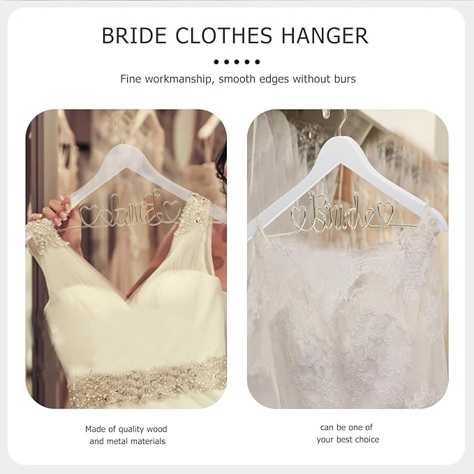 Garneck Bridal Hanger Wedding Hanger Nonslip s Wire s Bride Wedding Clothes Wood, Iron Dress Rack Bridegroom Clothing Bride for Dress