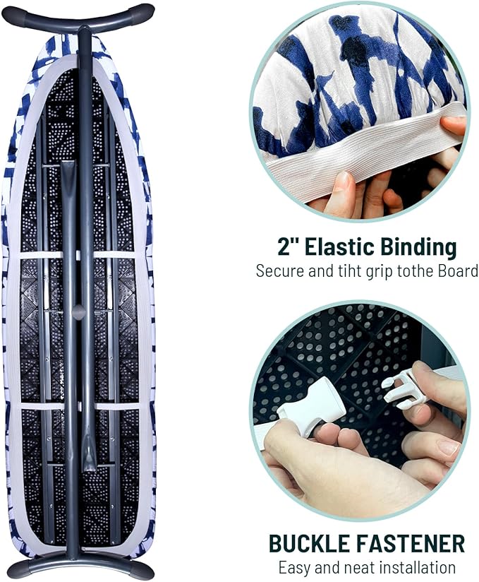 BNDX Heat Resistant Ironing Board Cover and Pad - Extra Thick and Durable Padding,Full Size and Stain - Upgrade Drawstring Tightening - Easy Installation to 15x54
