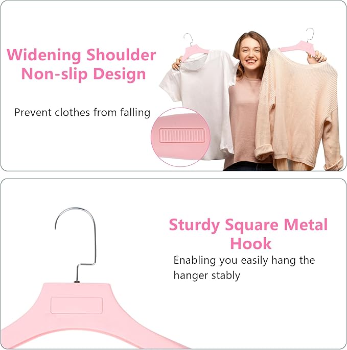 DEDU Suit Hangers for Men 20 Pack, Sweater Hangers No Shoulder Bump Non Slip Width 17.7", Plastic Clothes Hangers Pink with Metal Hook