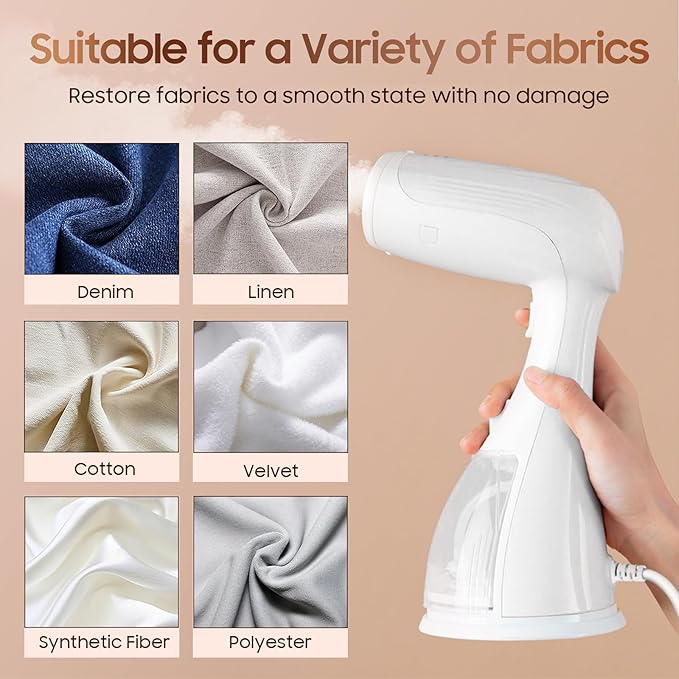 Handheld Portable Garment Steamer for Clothes - 1350W Clothes Steamer Remove Wrinkles for All Fabrics, 15S Fast Heat-Up, Make Clothes Soft & Smooth