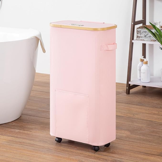 Laundry Basket with Wheels, Tall Dirty Clothes Hamper on Wheels, Rolling Laundry Hamper with lid for Dorm, Bedroom and Bathroom