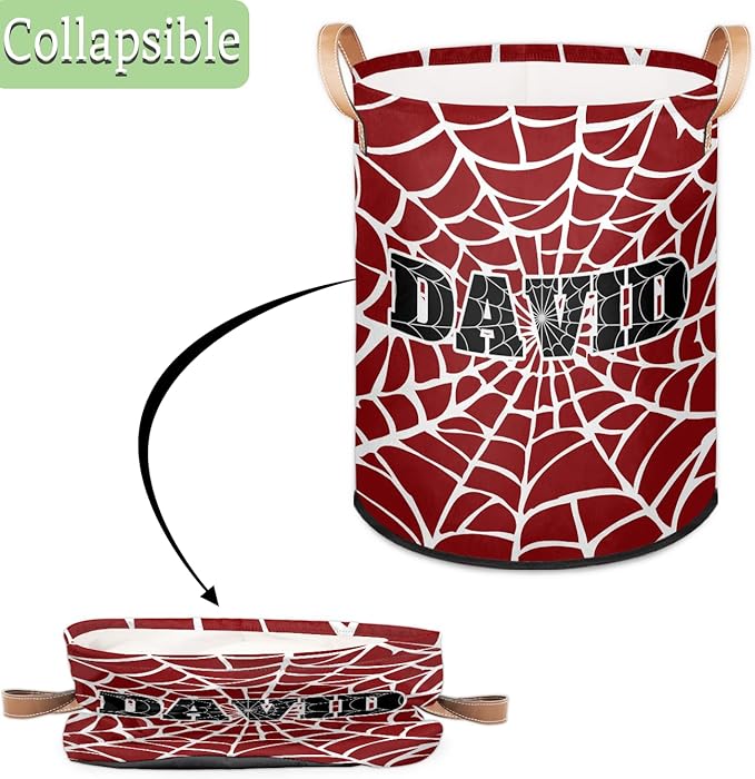 Spider Wed Personalized-Laundry-Hamper-Basket for Kids Custom Name Collapsible Storage Organizer Bin Dirty Clothes Toys Hamper for Boys Nursery in Laundry, Bedroom, Bathroom
