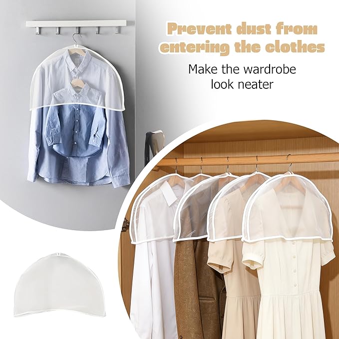 25 Pcs Shoulder Covers for Hanging Clothes 24 x 12 x 2 Inches Plastic Hanger Garment Dust Covers Breathable Protectors with 2" Gusset for Closet Storage Suit, Coats, Jackets, Dress, Reusable