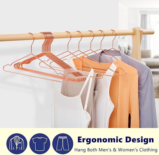 Amber Home 20 Pack 17" Rose Gold Strong Metal Hanger, Copper Clothes Hangers, Heavy Duty Coat Hangers, Standard Suit Hangers for Jacket, Shirt, Dress (Copper, 20)