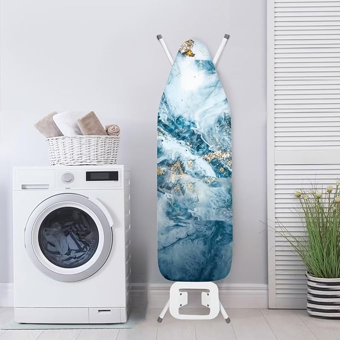 Flashideas Blue Marble Print Ironing Board Cover and Pad- 52" x 13" Iron Board Cover with Padding Fits Standard Size, Iron Board Cover Accessories