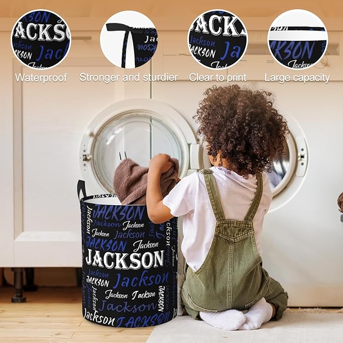 Custom Name Laundry Hamper, Personalized Laundry Basket with Name for Baby Boys Girls, Customized Collapsible Dirty Clothes Hamper Storage with Handles for Bedroom Bathroom Dorm Room Decor