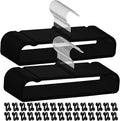 30sets/60pcs Velvet Pants Hangers Non Slip Black Felt Hangers with 30 Cascading Hooks, Space Saving 360 Degree Swivel Hook Closet Organizer for Jeans, Trousers, Leggings, Tank Top, Shorts and Skirts