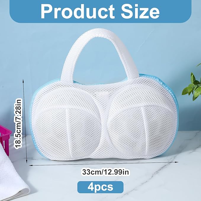 4pcs Bra Washing Bags for Laundry mesh laundry bags Bra Washer Protector Underwear Brassiere Bag Set for Washing Machine With Zipper bras laundrys bag Women Delicates Blue (A to C Cups)