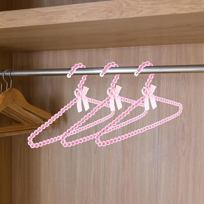 Cabilock Plastic Hangers Pearl Beads Mini Pearl Baby Pets Small Faux Pearl Beaded Elegant Garment for Kids Childrens Pet Dog 2pcs Pink
