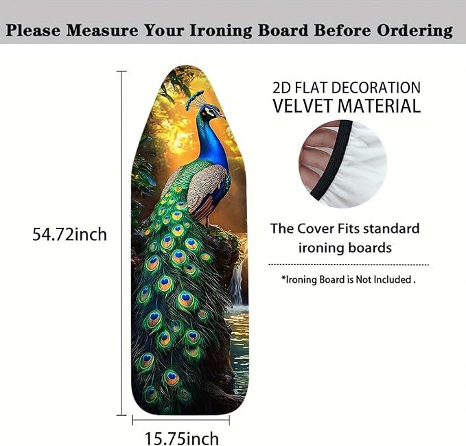 Nuxovilar Colorful Peacock Pattern Ironing Board Cover, 15 * 54inch, Fits Most Standard Boards, Ironing Accessory, Home Decor