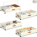 Yecaye Under Bed Storage with Wheels, 4 Pack Under Bed Storage Containers with Adjustable Dividers & Clear Window, Rolling Underbed Organizer Bins Drawers for Clothes, Shoes, Blankets, Beige