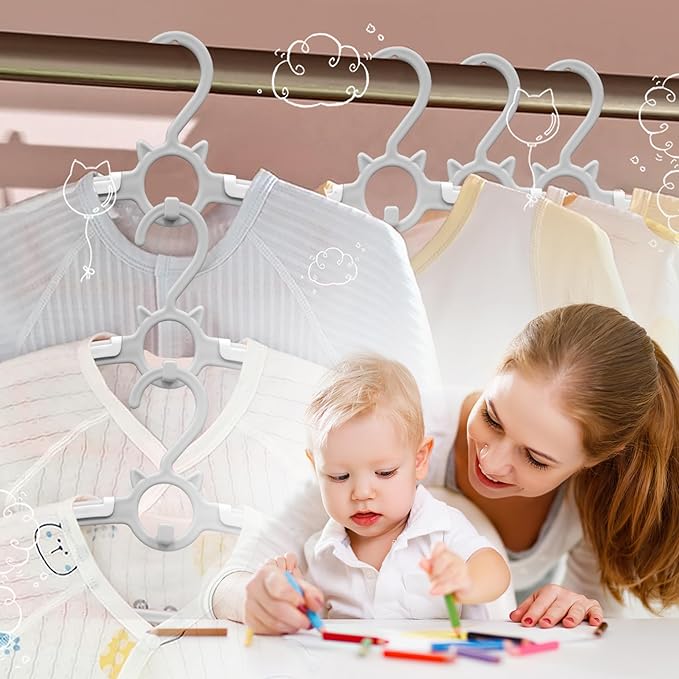 Baby Hangers for Nursery Closet, Infant Hangers Extendable and Non-Slip for Newborn Toddler Kids Clothes,11"-14.6" Adjustable Children Coat Pant Hanger for Girl and Boy Nursery Must Have (40pcs Grey)