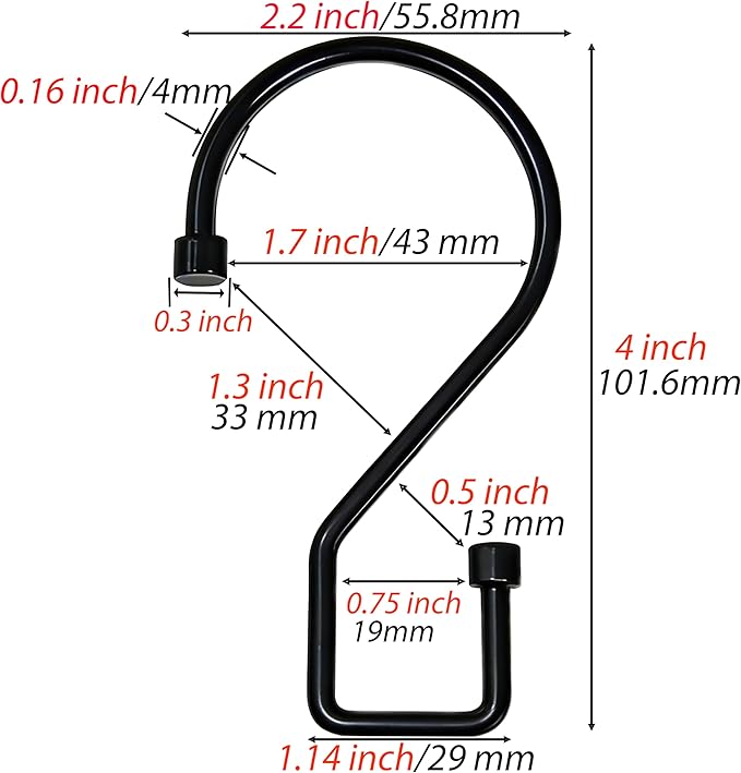 12Pcs S Hooks for Hanging, 4 inch Heavy Duty Large S Hooks, Reversible Black Metal S Shaped Hooks for Kitchen, Bathroom, Garden, Indoor, Outdoor