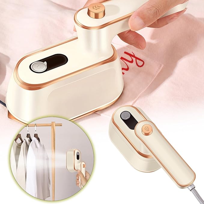 Mini Steamer Travel Iron, Portable Handheld Ironing Machine Clothing Steamers Small Size Folded Hand Held Steam Iron for Shirt Dorm Travel Steamers (Beige)