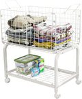 2-Tier Rolling Laundry Basket Cart with Wheels,Bathroom Laundry Hamper Cart with Handle and Divider,Multi-Purpose Storage Organizer for Laundry Room, Bathroom, Kitchen, Bedroom