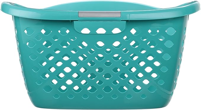 (2 Pack) 1.8 Bushel Hip Hugger Laundry Basket, Teal Flexible Plastic Hamper - Easy 1-Hand Carry(Home/Laundry Room)