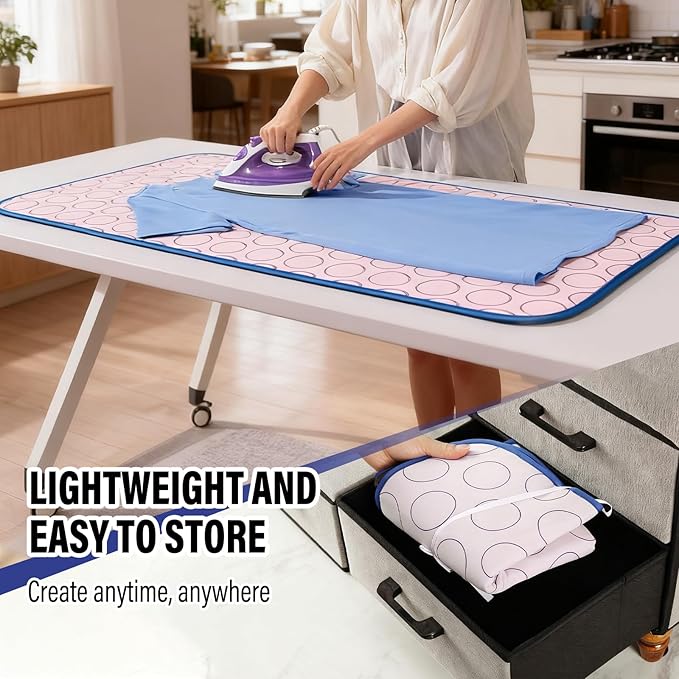 Portable Ironing Mat Thick Heat-Resistant Anti-Slip Ironing Blanket Pad for Table Top, Over The Door Hanging Steamer Board & Dryer Washer Protector, Ideal for Travel, Home, Small Space (47.2"x23.6")