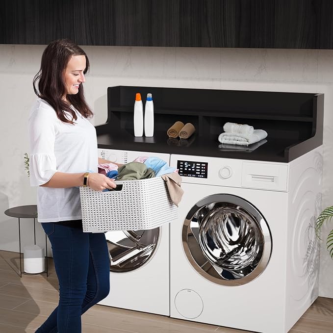 2-Tier Washer Dryer Countertop 54" x 27.55" Washer Dryer Topper for Laundry Room Organization, Large Countertop Cover with Non-Slip Pad Black