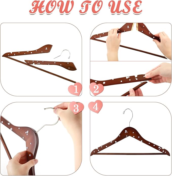 5 Pcs Bridal Dress Hanger Wooden Pearl Wedding Dress Bridal Hanger with Pearl Brown Wooden Wedding Party Gift(Walnutcolor,Classic)