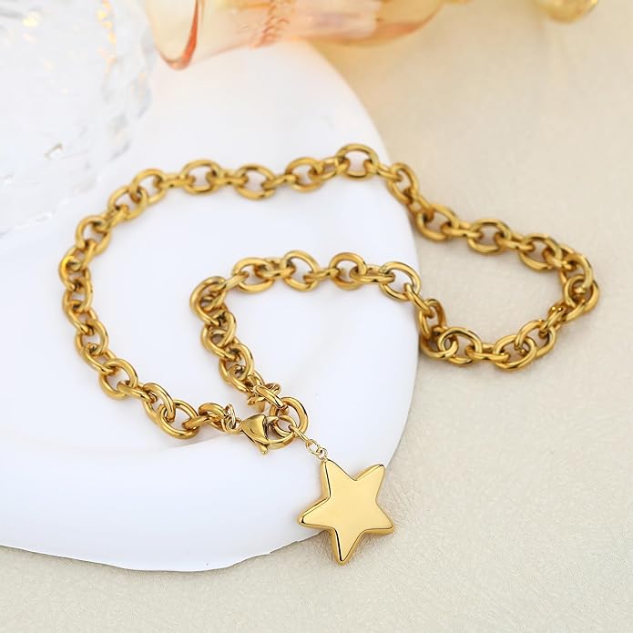 Chunky Gold Necklace for Women Gold Evil Eye Cowboy Pendant Necklace Dainty Paperclip Chain Vintage Luck Amulet Choker Necklaces Celestial Jewelry Gift