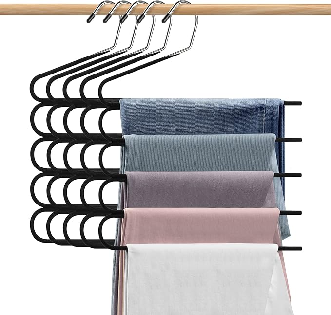Velvet Hanger for Pants Space Saving- Multi Layer Jeans Trouser Hanger,Myfolrena Open Ended Hanger for Pants Multiple Hangers Closet Organizer for Scarf Jeans Leggings(5-Pack)